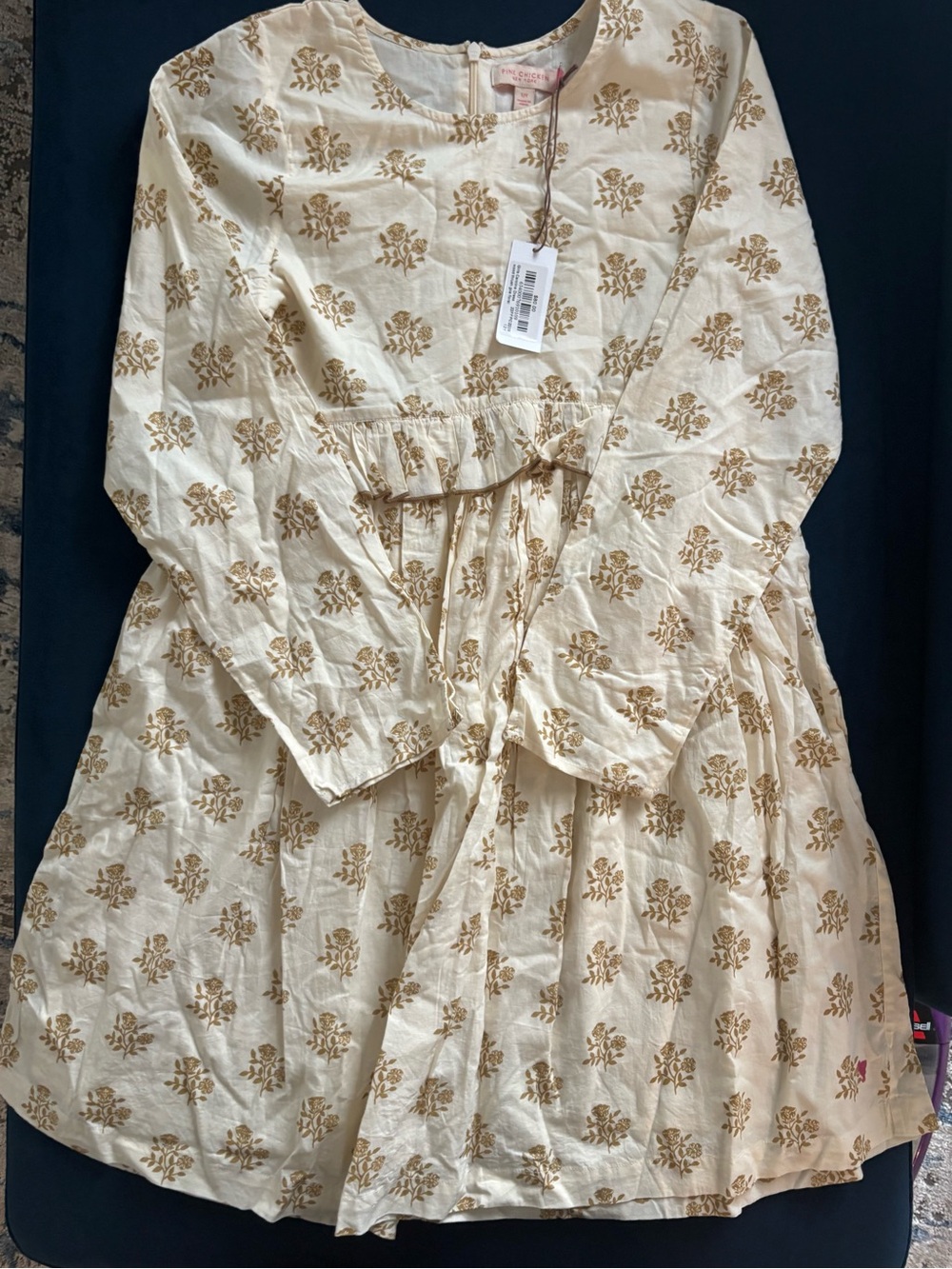 NWT Pink Chicken Ivory Floral Print Long Sleeve Cotton Dress 12